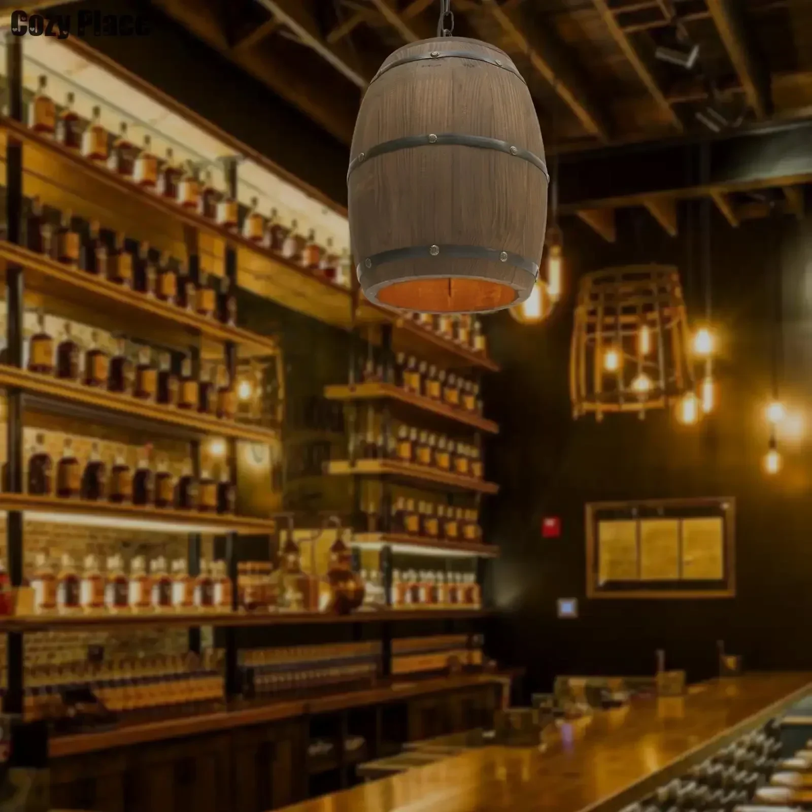 Wine & Beer Guayaquil - Rustik Lamba Vintage Avize Ahşap Sarkıt